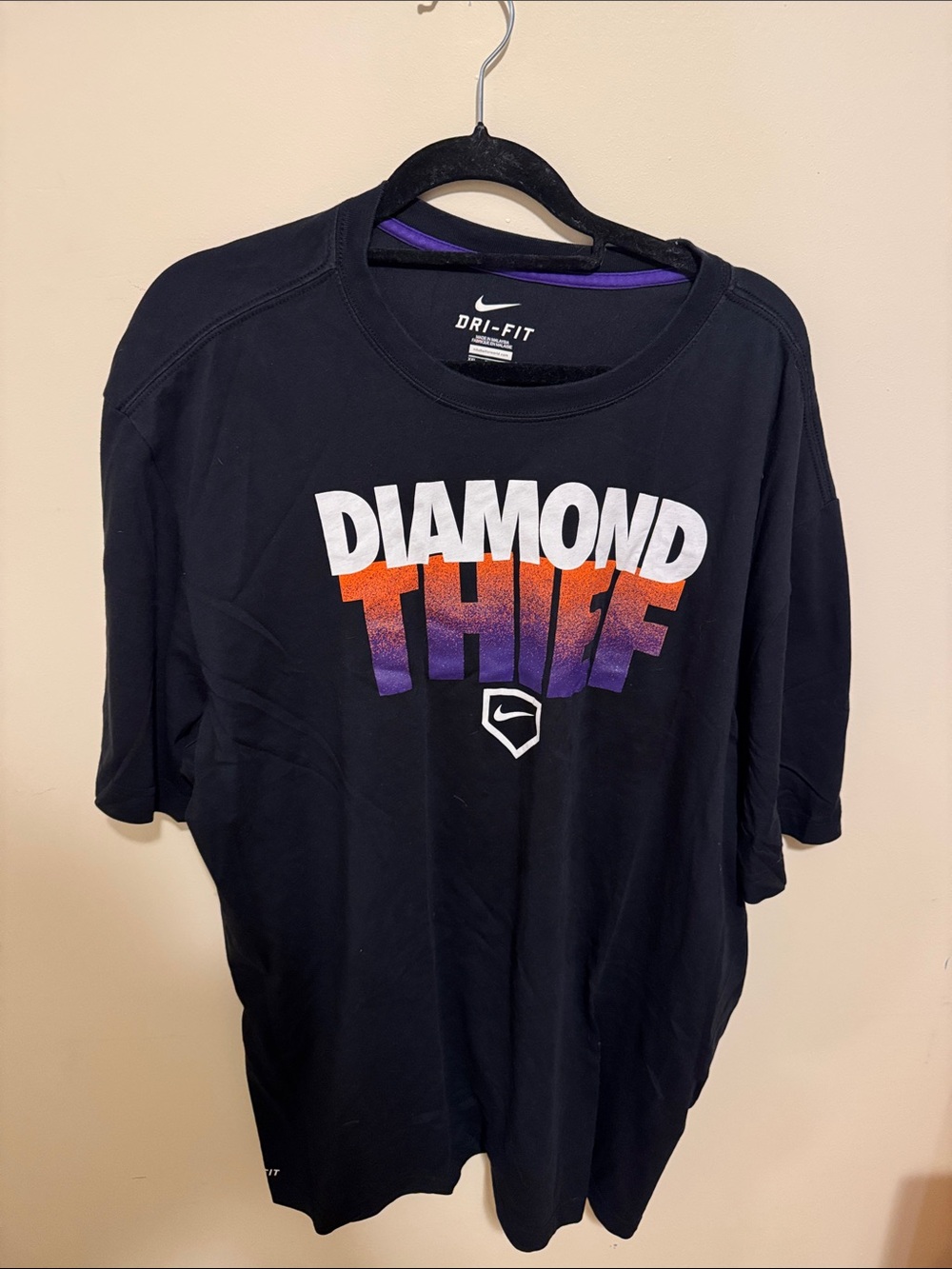 Nike Black Tee with Orange-to-Purple 'Diamond Thief' Graphic